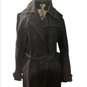Ann Taylor LOFT beautiful navy blue trench with white stitching detail